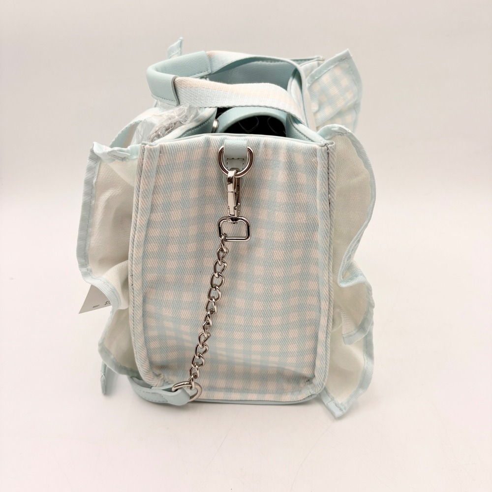 Luv Betsey Johnson Gingham LBRUFFLE Crossbody Tote Bag Blue White Heart Charm - Picture 4 of 12